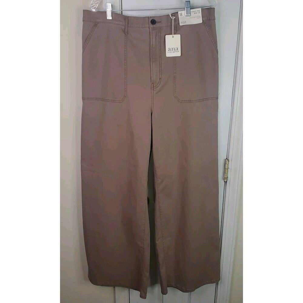A.N.A Womens Pants Highest Rise Mushroom Brown Wide Leg Pants Sz 18 Stretch